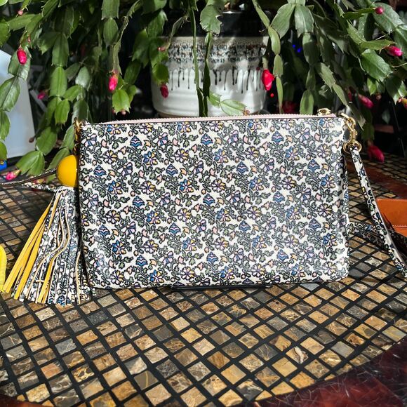 Tory Burch Colorblock Tassel Crossbody Bag Goan Sand Floral & Daisy Yellow EUC - Picture 6 of 8